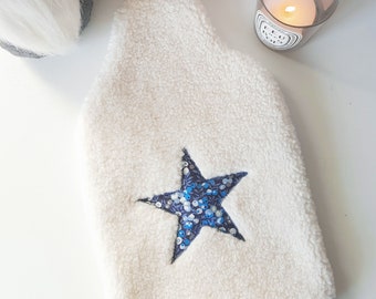Hot water bottle and its Liberty star and moumouette cover / ultra soft faux fur hot water bottle / Handmade