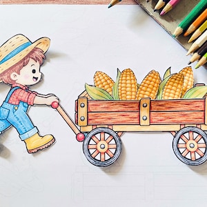 Corn Harvest Craft, Farm Wagon Printable, Fall Farm Craft for Kids