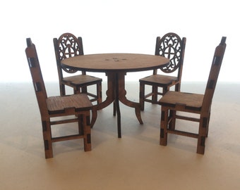 1:12 Scale | Laser Cut Doll Furniture Kits | Dining Room Set with Four Chairs