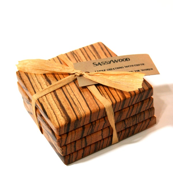 4er Set Untersetzer aus Zebrano Holz. Kostenloser Versand in den USA