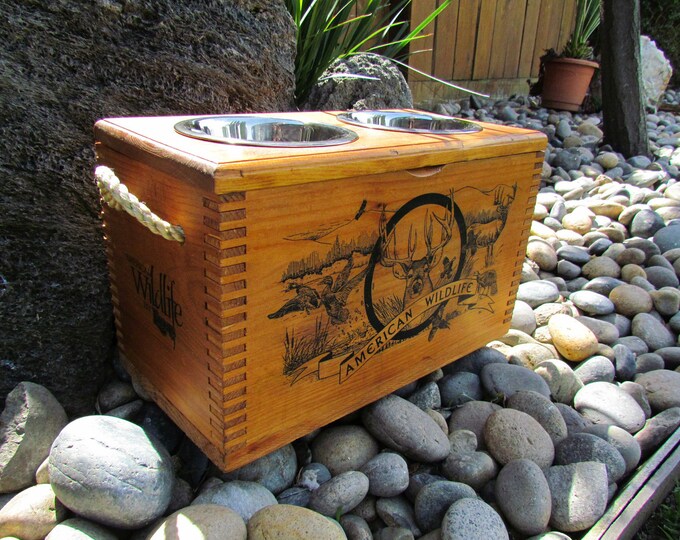 Made in America Elevated Dog Pet Bowl Dish Holder Feeder Wood Etsy