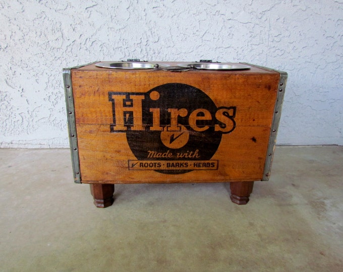 Elevated Old Hires Root Beer Wood Crate Dog Bowl Feeder Holder Etsy
