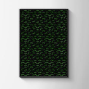 May include: A rectangular wall art print featuring a black background with a repeating pattern of bright green HTML code tags including <html>, <head>, <title>, <body>, and <p> elements, all enclosed within a thin black frame.