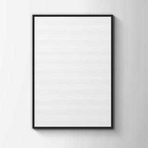May include: A rectangular wall art piece featuring a thin black frame surrounding a white background with a pattern of fine, horizontal gray lines that span the entire width of the print, creating a subtle and uniform linear texture throughout.