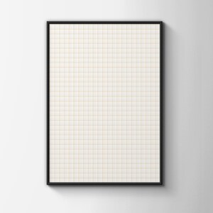 May include: A rectangular wall art piece featuring a white background with a fine grid pattern composed of thin, light orange horizontal and vertical lines, all enclosed within a simple, thin black frame that borders the entire graphic design.