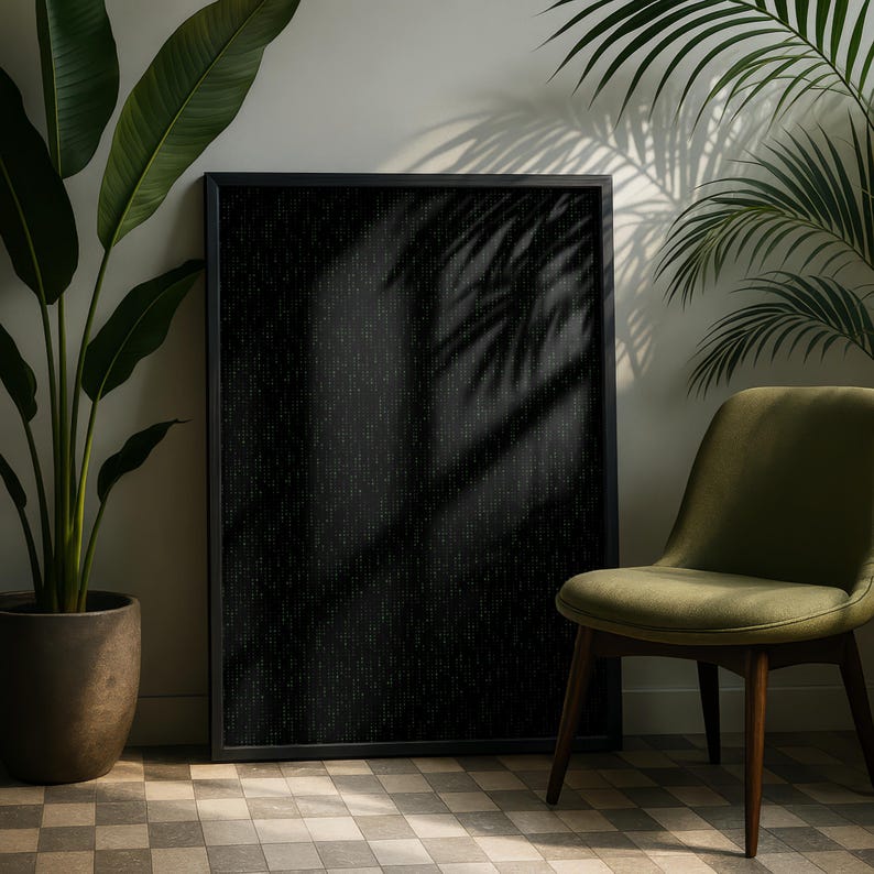 Binary Code Pattern Art Print, Green on Black Computer Coding Wall Art