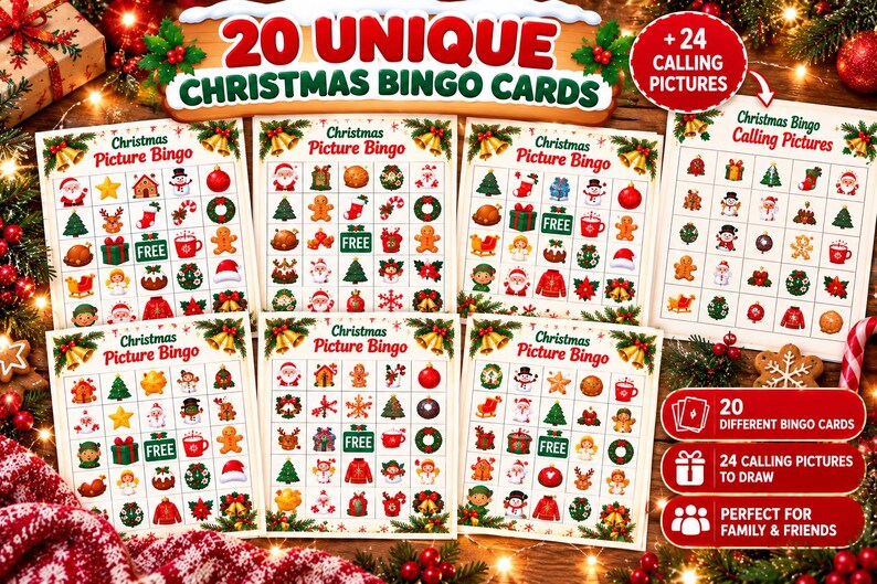 Christmas Party Games Printable Bundle, 5 Holiday Games, Bingo, Emoji ...