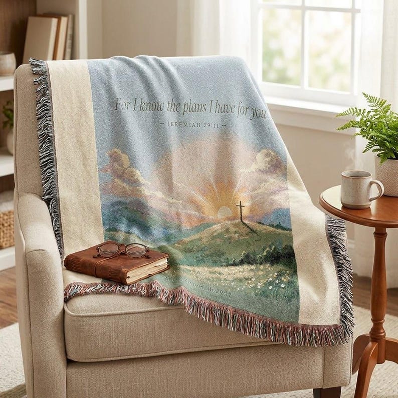 Faded Sunrise Cross Woven Blanket
