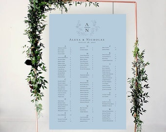 Alphabetical seating chart template Download | Minimalist Seating Alphabetized Printable Editable Sign | Elegant Calligraphy Display