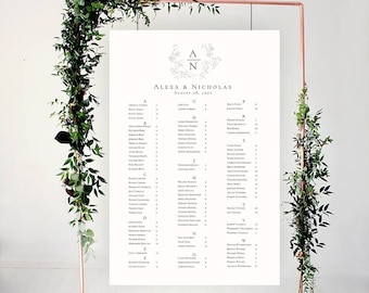 Alphabetical seating chart template Download | Minimalist Seating Alphabetized Printable Editable Sign | Elegant Calligraphy Display
