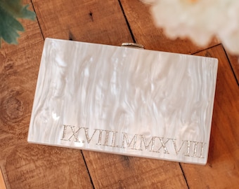 Personalized Engraved Acrylic Clutch, Box Clutch, Custom Mrs. Clutch, Bridal Clutch, Custom Bride Clutch, Acrylic Purse, Engraved Purse