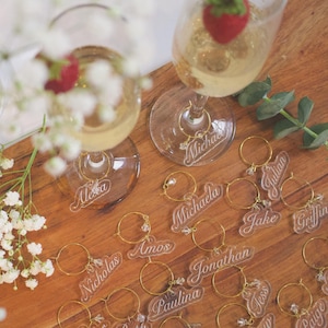 Custom Name Wine Stem Charms Acrylic Printed, Wedding, Birthday, Bridal Party, Bachelorette, Gift Holiday Glass Decor