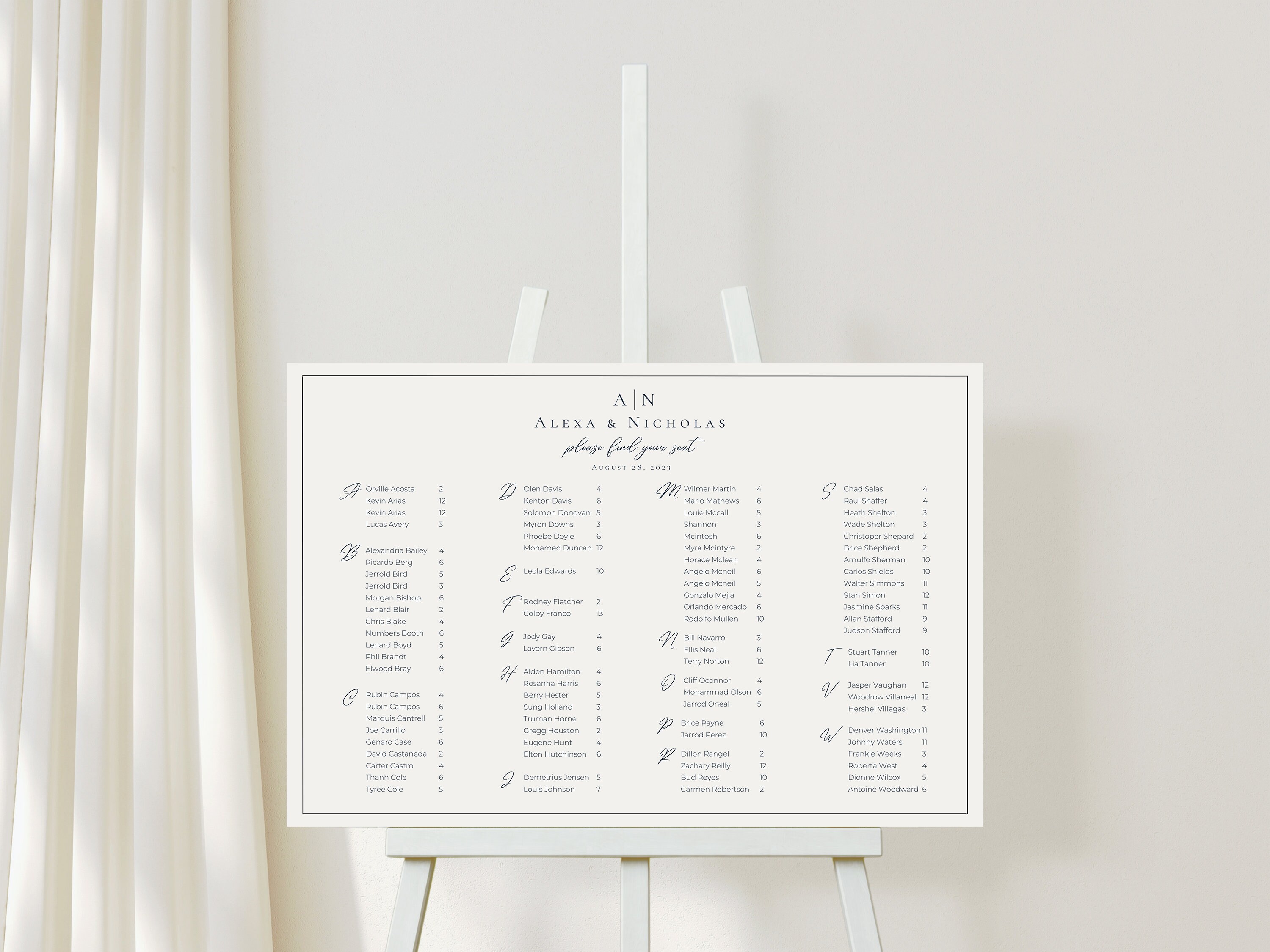 Seating Letters Alphabetical Seating Chart Template Download | Minimalist Seating ...
