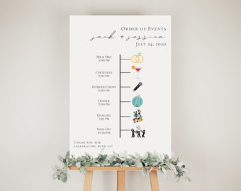 Wedding Order of Events Timeline Sign Template, Minimal Order of Events Wedding Timeline Sign, Printable Timeline, DIY Wedding Sign - 001