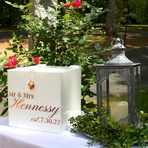 Wedding Card Box | White Card box for Wedding | Wedding Card Box with Lock | Money Box | Personalized White Acrylic Box with Lock & Key