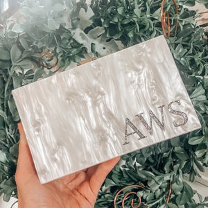 Personalized Engraved Acrylic Clutch, Box Clutch, Custom Mrs. Clutch, Bridal Clutch, Custom Bride Clutch, Acrylic Purse, Engraved Purse