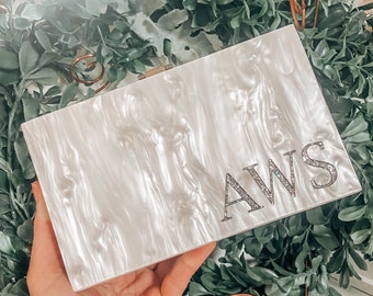 Personalized Engraved Acrylic Clutch, Box Clutch, Custom Mrs. Clutch, Bridal Clutch, Custom Bride Clutch, Acrylic Purse, Engraved Purse