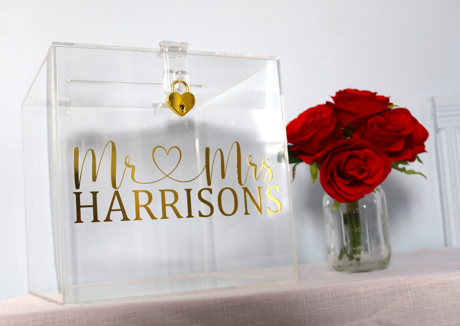 Personalized Acrylic Wedding Card Box With Lock and Key Etsy