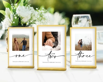Wedding Table Numbers, Table Numbers, Photo Gold Table Numbers, Modern Table Numbers, Table Number Signs, Photo Table Number Canva Template