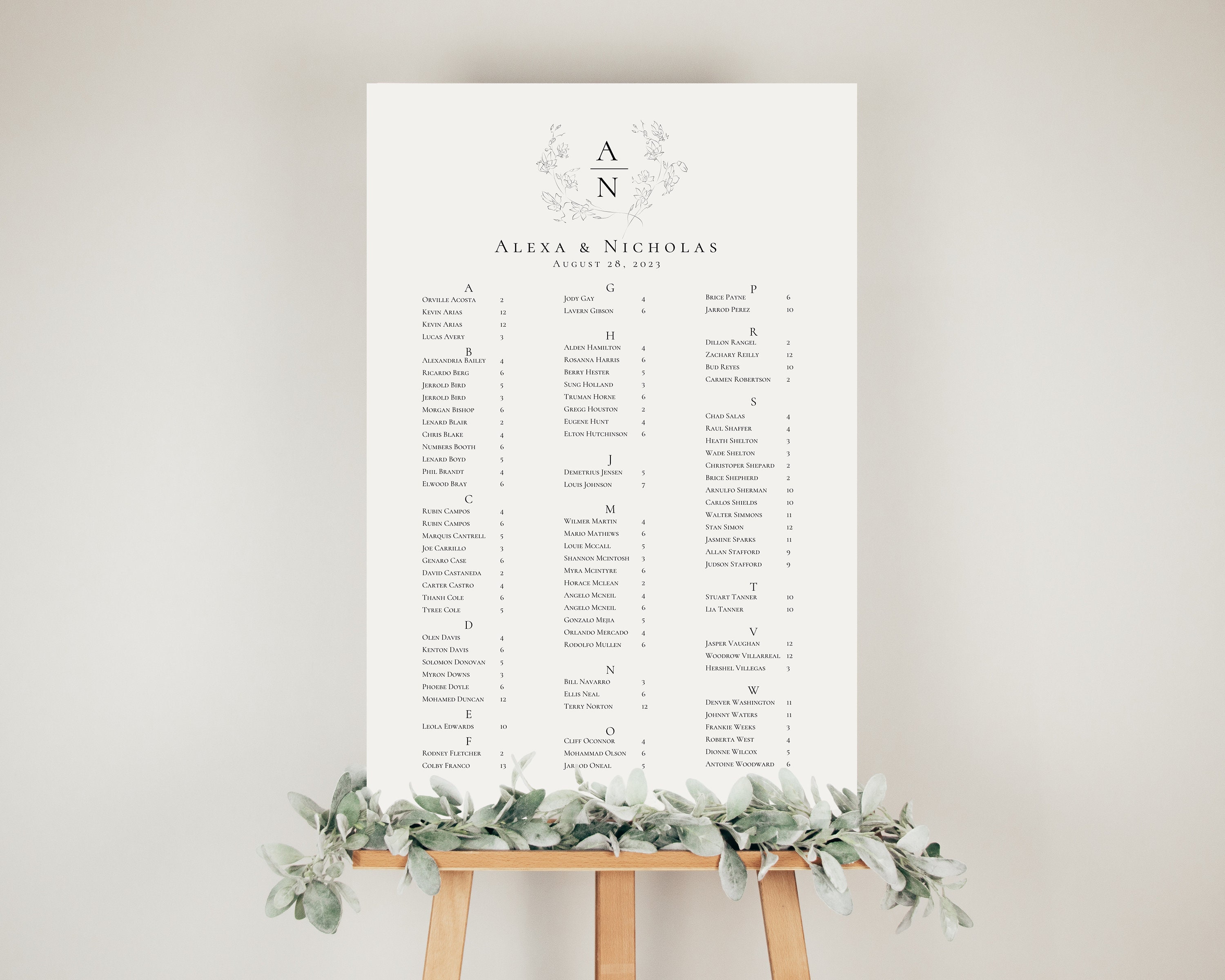 Seating Letters Alphabetical Seating Chart Template Download | Minimalist Seating ...