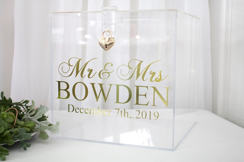 Personalized Acrylic Wedding Card Box With Lock and Key Etsy