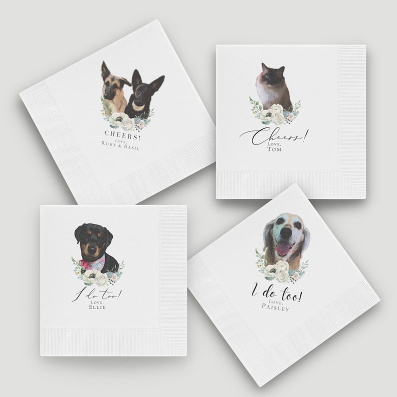 Custom Cocktail Napkins Full Color Personalized Pet Wedding Etsy