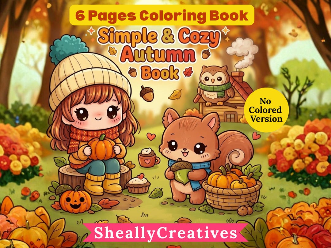 Simple Autumn Coloring Book: Cozy Fall Scenes, Pumpkins, Harvest ...