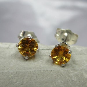 Round Cut Mandarin Spessartite Garnet Stud Earrings in Sterling Silver  #3787