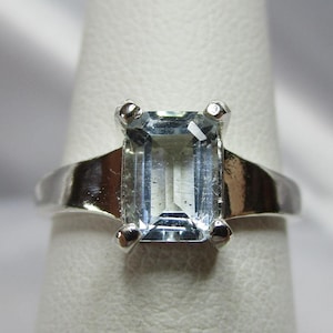 Emerald Cut Aquamarine Ring in Sterling Silver  - size 6              #3678