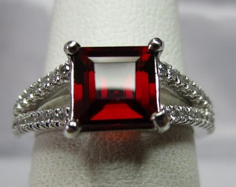 Square Cut Spessartite and Topaz Ring in Sterling Silver - size 5.5                       #3777