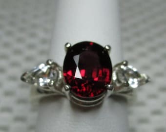 Oval Cut Rhodolite Garnet and Topaz Ring in Sterling Silver  - size 6.75    #3102