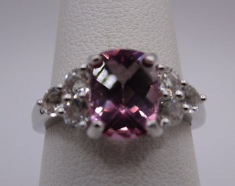 Cushion Cut Pink and White Topaz Ring in Sterling Silver  #3431