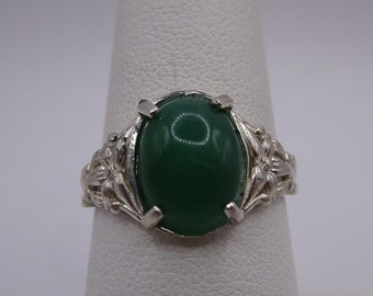 Oval Cabochon Cut Chrysoprase Ring in Sterling Silver  #3320