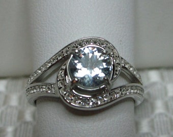 Bague Ancienne En Argent Massif Avec Topaze Et Zirconium – Modèle Dôme T55