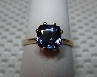 Cushion Cut Tanzanite Ring in Solid 10K Gold - size 7   #3120