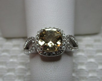 Cushion Cut Checkerboard Faceted Citrine and Topaz Halo Ring in Sterling Silver  #3470