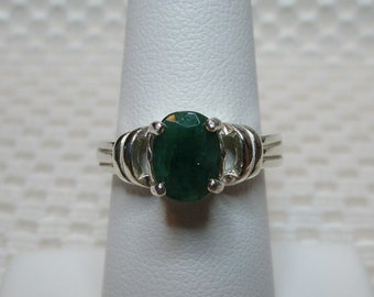 Oval Cut Colombian Emerald Ring in Sterling Silver  - size 6 3/8                   #2933