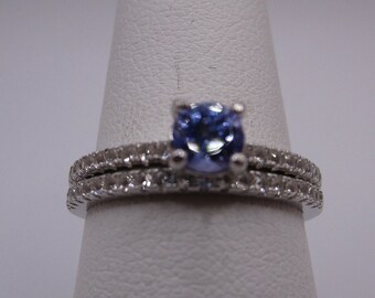 Tanzanite and Topaz Wedding Ring Set in Sterling Silver - Size 7  #3231