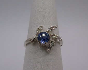 Round Cut Ceylon Blue and White Sapphire Ring in Sterling Silver  #3260