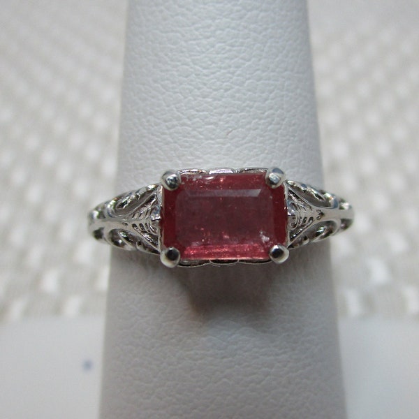 Emerald Cut Side Set Ruby Ring in Sterling Silver  #2907