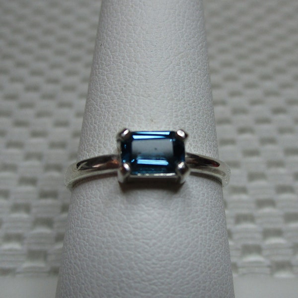 Emerald Cut London Blue Topaz Side Set Ring in Sterling Silver  #3133