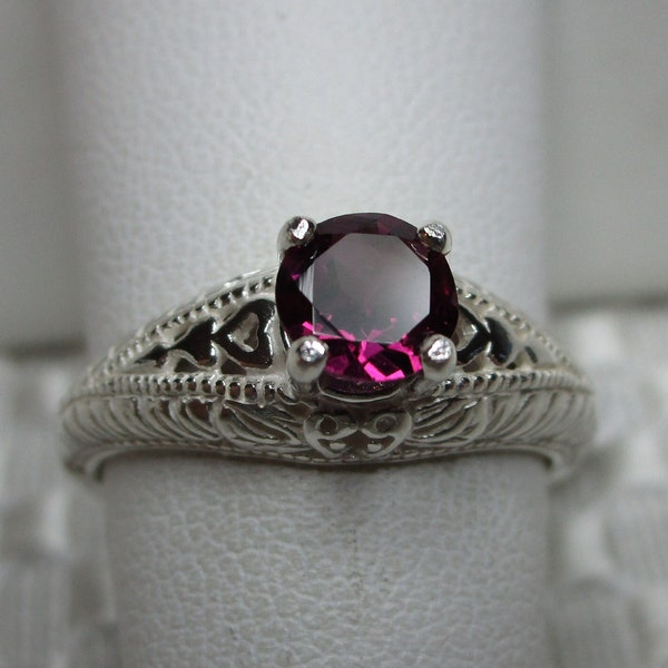 Round Cut Rhodolite Garnet Ring in Sterling Silver  #3487