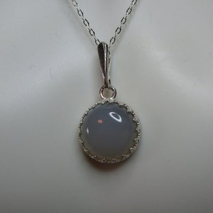 Round Cabochon Cut Chalcedony Necklace in Sterling Silver  #3093