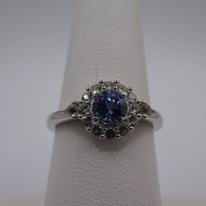 Round Cut Tanzanite and Topaz Halo Ring in Sterling Silver - size 7               #3262