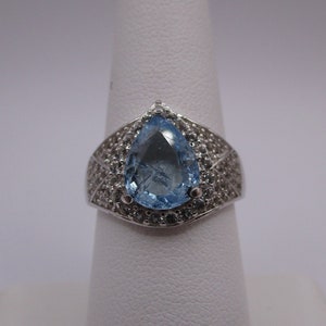 Pear Cut Aquamarine and Topaz Ring in Sterling Silver  - size 7                      #3236