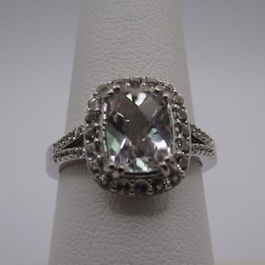 Cushion Cut Topaz Halo Ring in Sterling Silver - size 7            #3261
