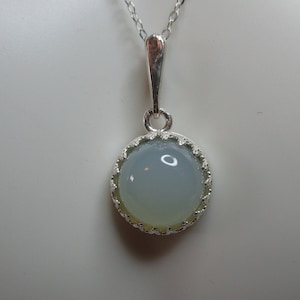 Round Cabochon Cut Chalcedony Necklace in Sterling Silver  #3092
