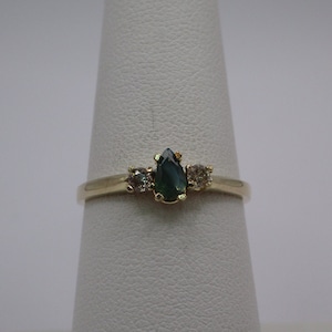Pear Cut Natural Alexandrite and Natural Diamond Ring in Solid 10K Gold  - size 6.75      #3257
