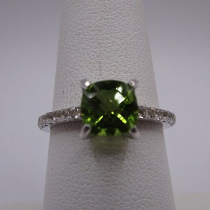 Cushion Cut Peridot and Topaz Ring in Sterling Silver - size 7                      #3289