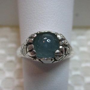 Round Cabochon Cut Grandidierite Ring in Sterling Silver  - size 5.5            #2891